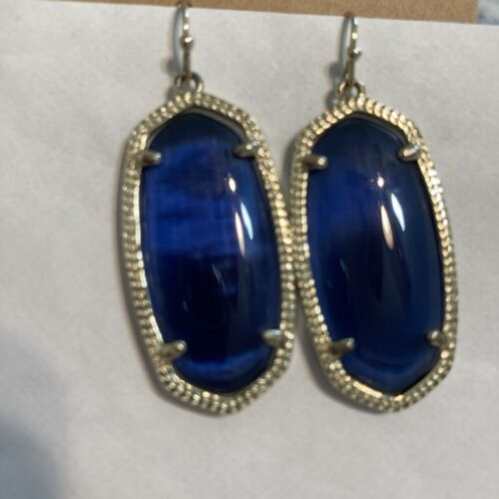 Kendra‎ Scott Elle Navy Cats Eye EARRINGS Gold Tone